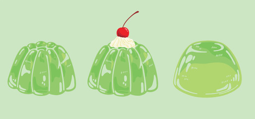 グリーンのゼリーのイラストセット