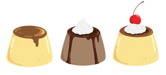 ３種類のプリンのイラストセット