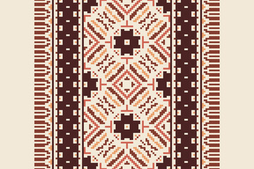 Traditional ethnic motifs ikat geometric fabric pattern cross stitch.Ikat embroidery Ethnic oriental Pixel navy blue background. Abstract,vector,illustration. Texture,scarf,decoration,wallpaper.