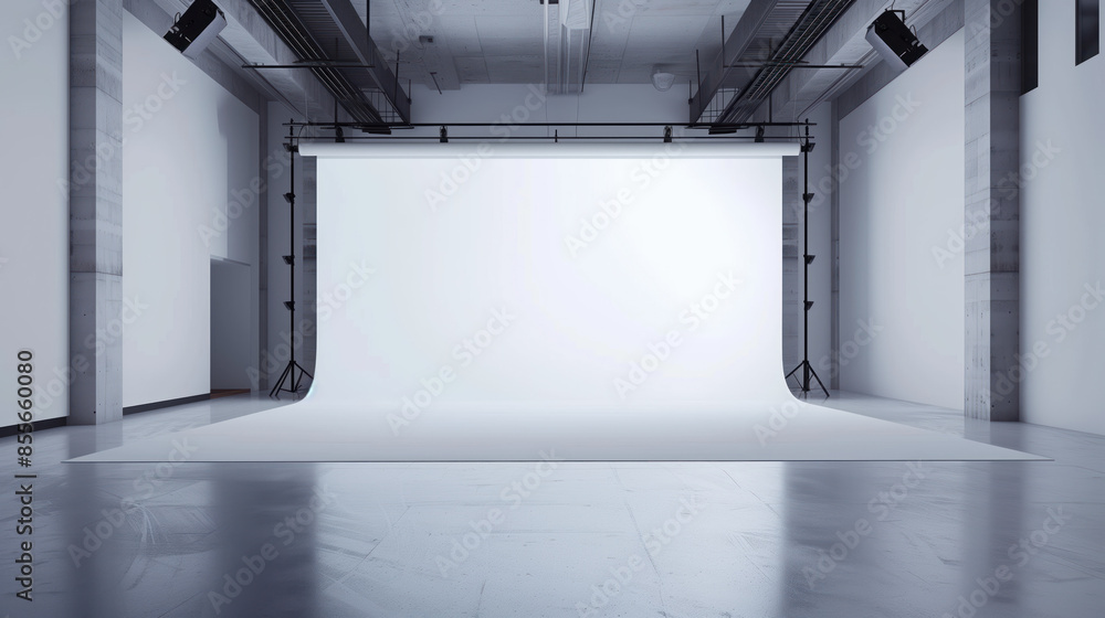 Poster empty modern minimalist photo production studio with white background. background image. created wit