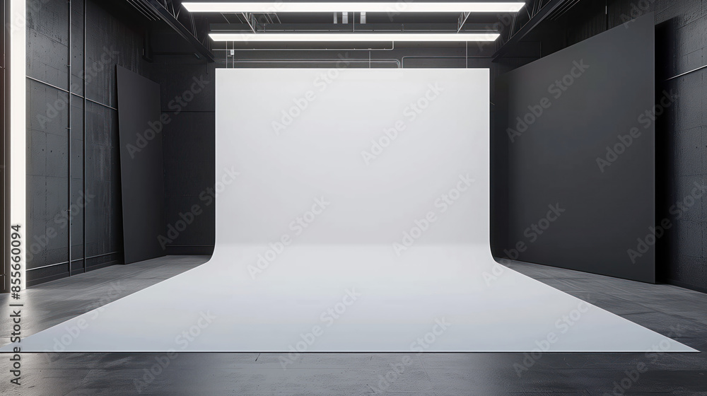 Poster empty modern minimalist photo production studio with white background. background image. created wit