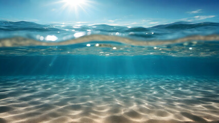Empty underwater background with the summer sun shining brightly