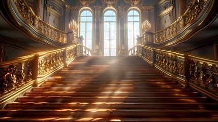 Obraz premium Opulent Baroque Staircase Leading to the Sky - Grandeur and Elegance in an Ornate Mansion Interior