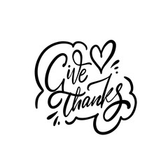 Give Thanks Inspirational Calligraphy with Heart Symbol, ideal for gratitude and blessings