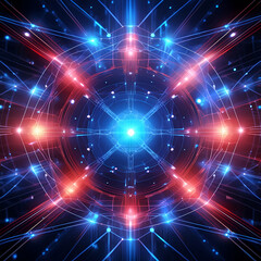 Obraz premium abstract background with stars.an abstract digital artwork featuring a mesmerizing mix of blue and red lights in the middle, with glowing lines that form an intricate network