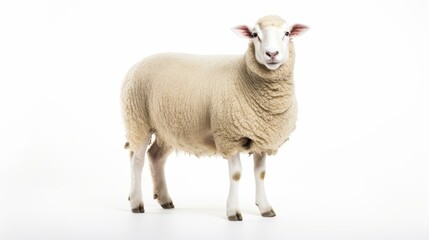 Obraz premium A cute and fluffy sheep standing gracefully on a white background.