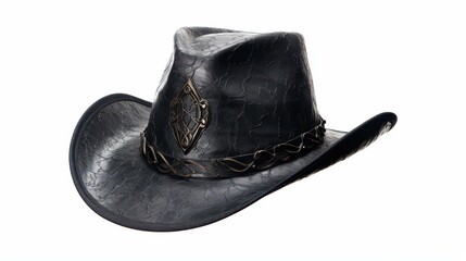 Stunning photo of a tricorn hat with gold trim on a white background, perfect for historical or fashionthemed projects.