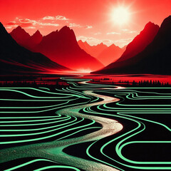 landscape with sunset