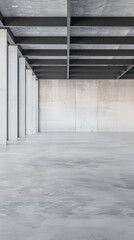 Empty warehouse storage space in grey neutral tones with copy space. Commercial Real Estate concept image.
