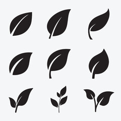 Fototapeta premium Black leaf icons set. Leaves icon on isolated background. Collection Black leaf. Elements design for natural, eco, vegan, bio labels.