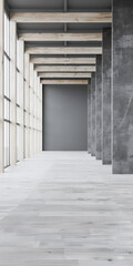 Empty warehouse storage space in grey neutral tones with copy space. Commercial Real Estate concept image.
