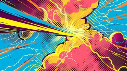 Obraz premium Dramatic Comic Style Thunderbolt Explosion