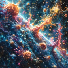 Obraz premium Steampunk Style, Nutriphage Migration, The migration patterns of nutrient-phages across the galactic food web., polychromatic