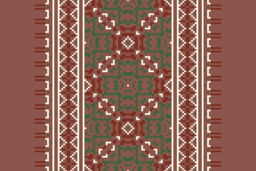 Traditional ethnic motifs ikat geometric fabric pattern cross stitch.Ikat embroidery Ethnic oriental Pixel navy blue background. Abstract,vector,illustration. Texture,scarf,decoration,wallpaper.