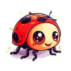 Fototapeta premium Adorable hand-drawn cartoon ladybug with big expressive eyes and a vibrant red shell, perfect for children's book illustrations and educational material
