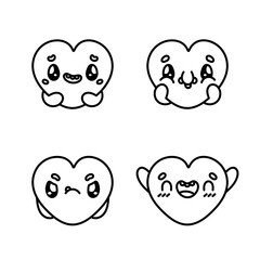 Groovy heart characters. Collection of funky cartoon valentine's day lovely hearts characters in retro groovy style. Trendy retro 70s 80s style emoji. Y2K aesthetic. Vector illustration