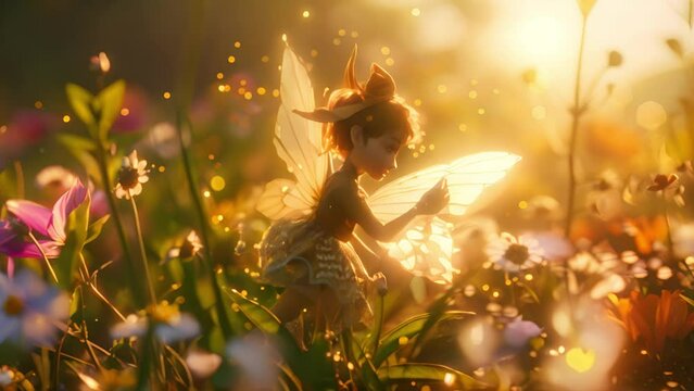Enchanted fairies in sunlit flower fields
