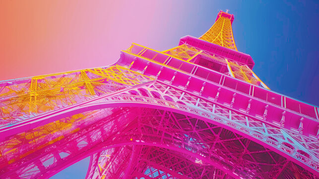 France Eiffel Tower in retro and grunge style, old fashioned poster for travel, Frence citymark