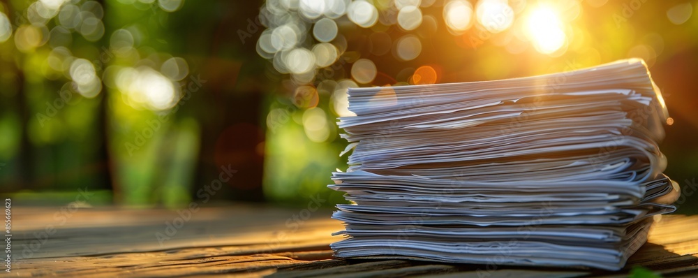 Poster a stack of documentation with the heading ai regulation is placed on a wooden table, highlighting eu