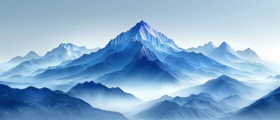 Fototapeta premium Minimalistic mountain landscape illustration in shades of blue.