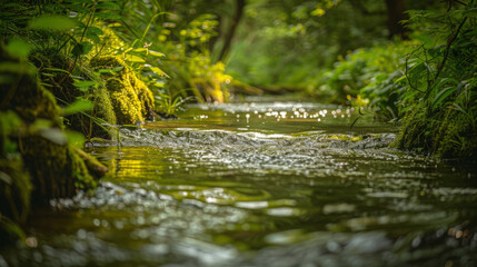 Fototapeta premium Nature Photography of Stream with Lush Green Vegetation