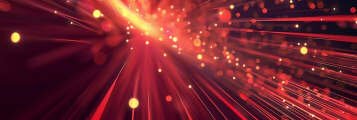 Dark red background, Complex light trajectories, Manifest the AI era, Glowing lines, Particles, sparkle, ray tracing, speed lines, 3:1, landing page, website