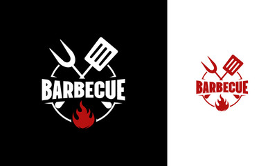 Fork and spatula logo. Grill symbol for BBQ party or restaurant