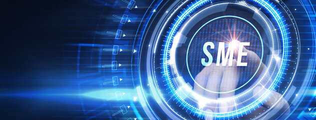 Business, technology, internet and network concept. Virtual screen of the future and sees the inscription: SME.