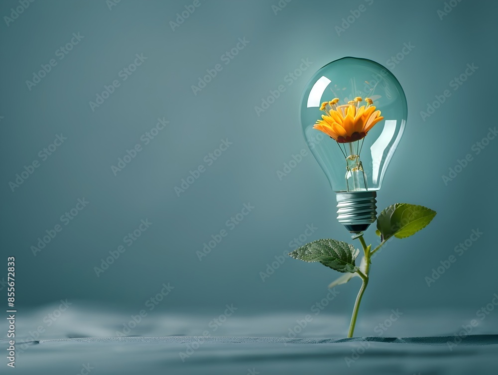 Wall mural a light bulb blooming like a natural flower symbolizing the growth of ideas and creative innovation