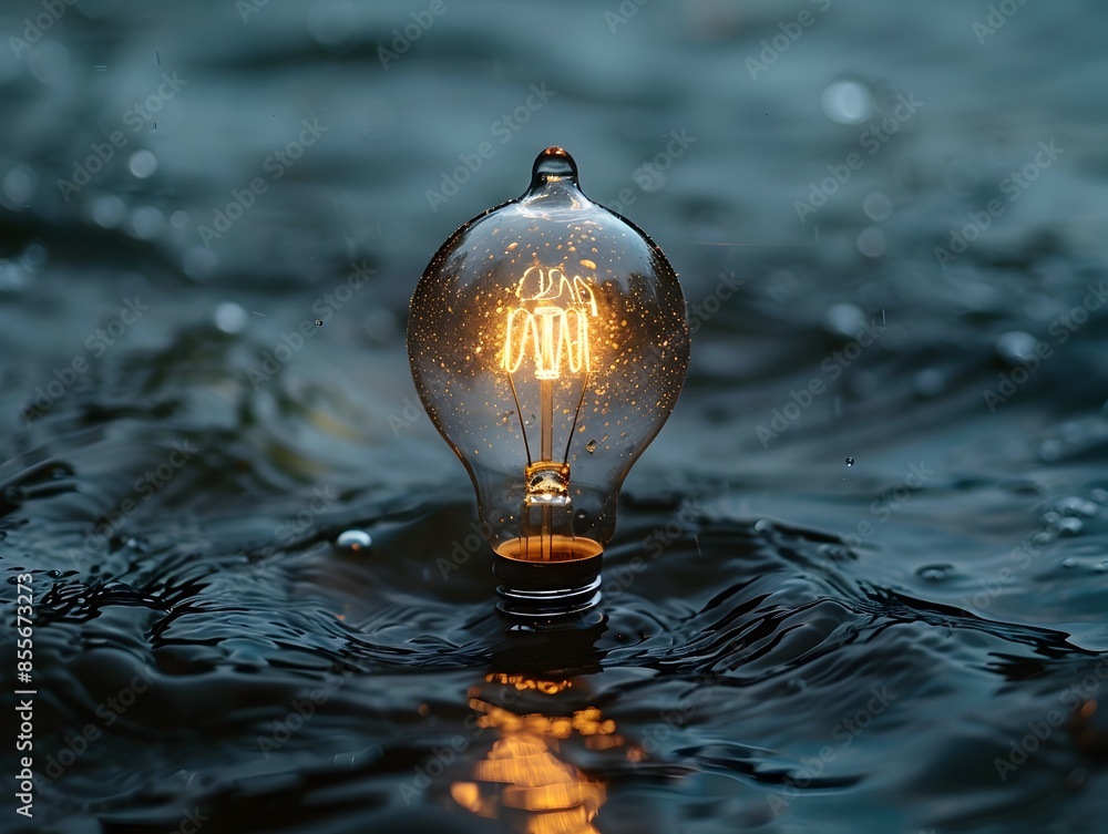 Canvas Prints A Glowing Light Bulb Submerged in Water Symbolizing the Power of Ideas in Difficult Conditions