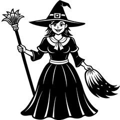 halloween witch with broom