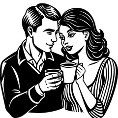 two people drinking coffee illustration 