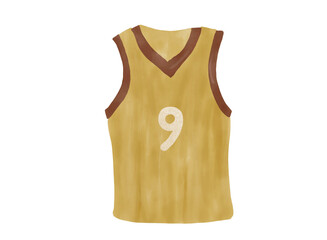 Hand-drawn watercolor illustration of a basketball jersey isolated on a white background.