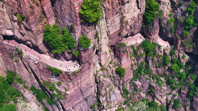 Aerial view of the famous Guoliang Tunnel, Huixian, Henan Province, China.
