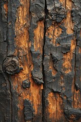 Charred Tree Bark Texture Showcasing Effects of Fire on Forest Flora
