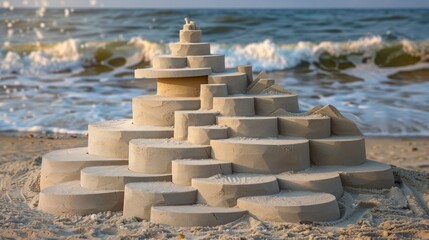 Sand sculpture podium stands uniquely by the sea