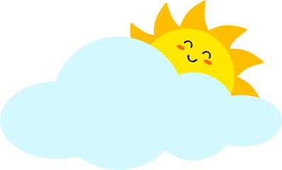 Sun and cloud cartoon smile.