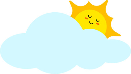 Sun and cloud cartoon smile.