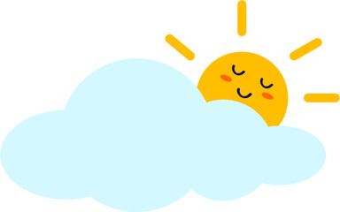 Sun and cloud cartoon smile.