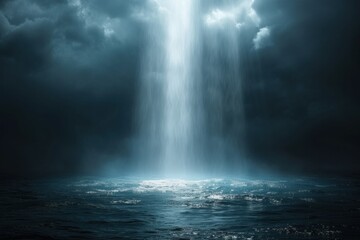 Sun Rays Piercing Through The Ocean Surface Into The Underwater Cave