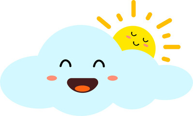 Sun and cloud cartoon smile.