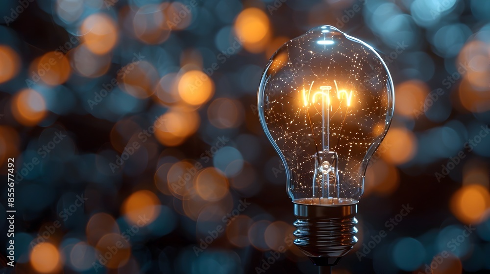 Poster illuminating interconnected ideas symbolic light bulb and wired network