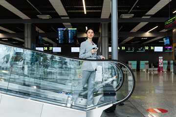 Journey and vacation concept. Business woman is waiting for a new trip in the summer season of...