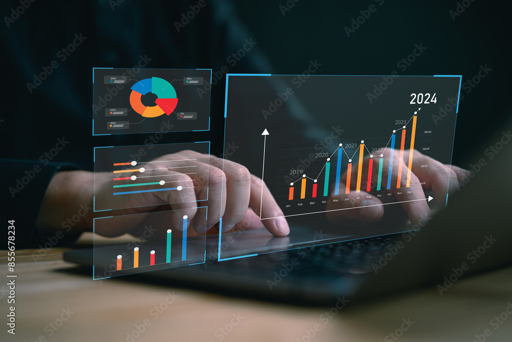 Aufkleber business and technology data analyst working on business analytics dashboard with charts, metrics an