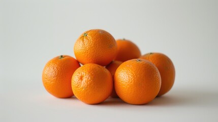 Six oranges zoomed in on a white backdrop