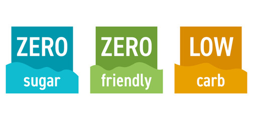 Keto friendly, Zero sugar, Low carb - square badges set
