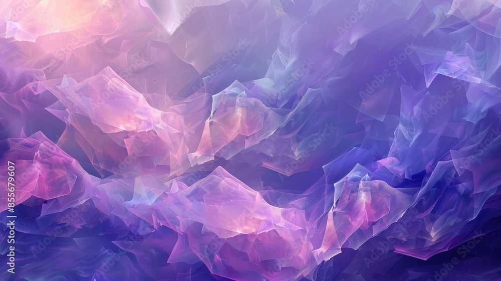 Poster polygon abstract background with ethereal pastel purples and pinks, creating a dreamy, soft, and flu