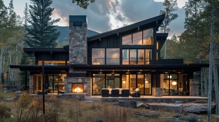 Contemporary mountain retreat cabin design with a focus on modern architecture and natural surroundings