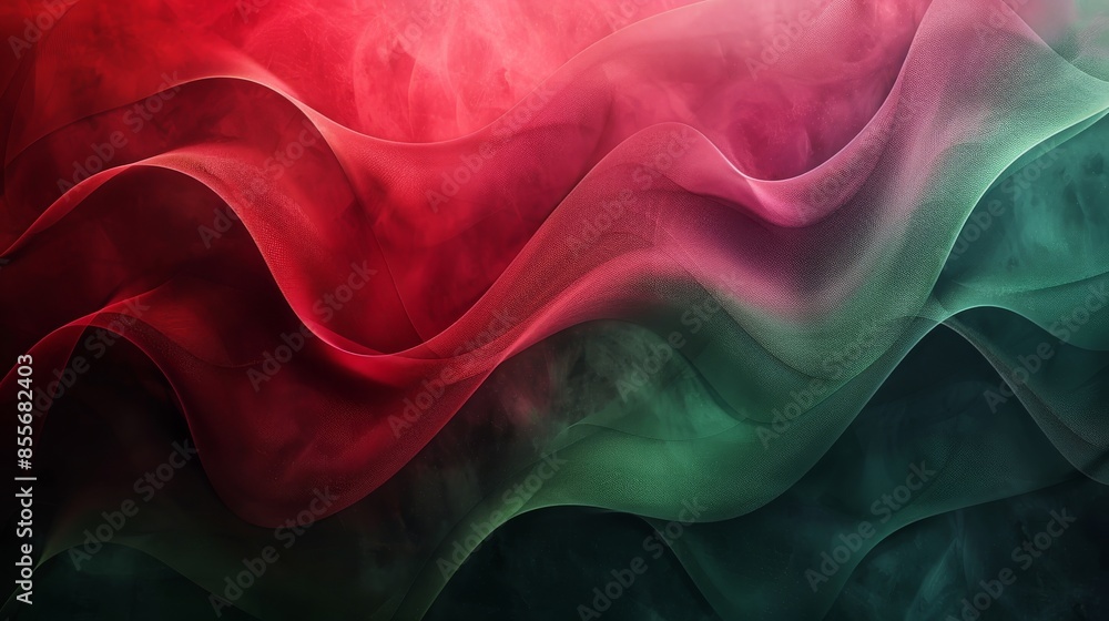 Poster Abstract fluid art featuring dynamic wavy patterns in rich red and green hues, creating a striking and vibrant visual effect.