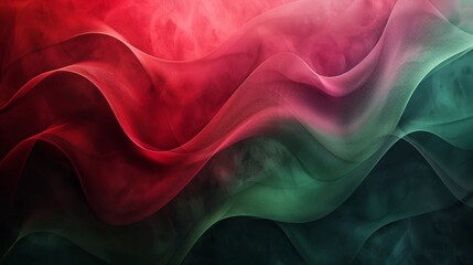 Obraz premium Abstract fluid art featuring dynamic wavy patterns in rich red and green hues, creating a striking and vibrant visual effect.